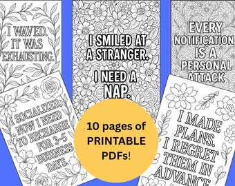 Funny Introvert Coloring Pages: Social Anxiety Humor (Digital Download)