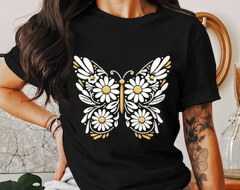 Daisy Butterfly Svg | Elegant Butterfly Png | Butterfly with Flowers Svg | Artistic Butterfly Vector | Butterfly with Daisy Svg