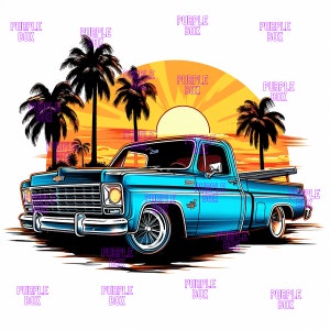 Sky Blue Lowrider Truck, Archivo digital PNG, sublimación, impresión digital, póster, tarjetas, para sublimación de camisas, tazas, sombreros y otros similares