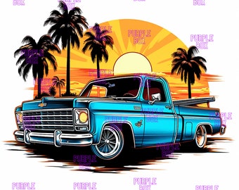 Sky Blue Lowrider Truck, Archivo digital PNG, sublimación, impresión digital, póster, tarjetas, para sublimación de camisas, tazas, sombreros y otros similares