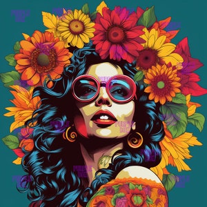 Latina Woman with Crown of Flowers Digital, Latinx, POP ART, Print for Sublimation for print copies, mugs, t-shirts, Print for Wall Art