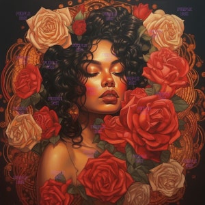 Mujer latina rodeada de flores, PNG, impresión digital, sublimación, tazas, carteles, tarjetas de cumpleaños, arte de pared y acciones de impresión similares.