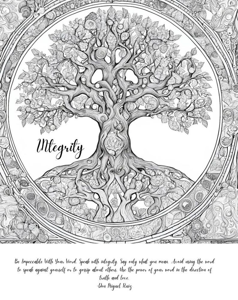 Integrity In Cursive Personal Courage Quotes - Tree of Life Coloring Pages - Etsy