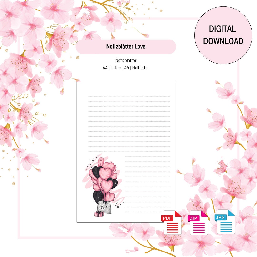 Printable Notes Pages Love, Lined Paper, Notetaking Pages Pdf, Lined ...