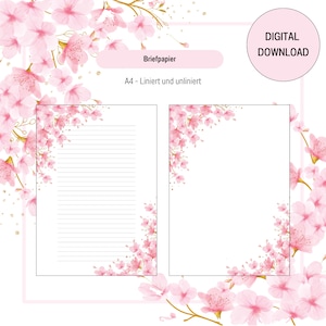 Cherry Blossom Printable Stationery, Line Sheet, Floral Printable Stationery, Stationery Printable, Letter Writing Set