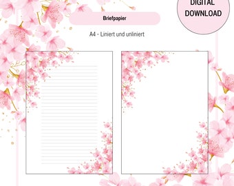 Kirschblüten druckbares Briefpapier, Linienblatt, Florales druckbares Briefpapier, Briefpapier druckbar, Briefschreibset