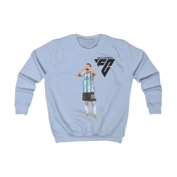 Messi #10 Kids Boys Girls  Footballer Soccer Kiss Celebration White/Blue Sweatshirt Birthday gift.