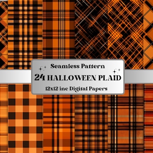 May include: 24 digital papers featuring seamless Halloween plaid patterns in orange and black.  12x12 inch digital papers.