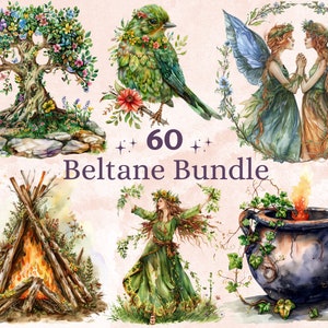 60 PNG Watercolor Beltane Clipart, Floral Pagan Wiccan Art Illustrations Clip art, Neopagan Witch Wicca png, Beltane Goddess Sublimation