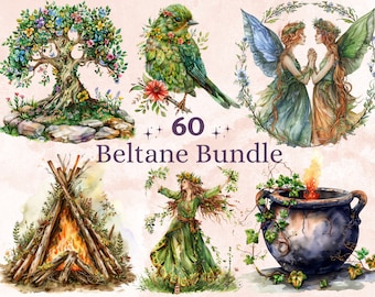 60 PNG Watercolor Beltane Clipart, Floral Pagan Wiccan Art Illustrations Clip art, Neopagan Witch Wicca png, Beltane Goddess Sublimation