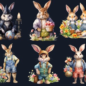 40 PNG Watercolor Easter Bunny Clipart, Floral Easter Rabbit Illustrations Clip art, Garden Farmer Bunny Sublimation, Rabbit Tea Party Png