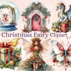 36 PNG Acquerello Christmas Fairy Garden Clipart Bundle, Fairytale Christmas Clip art, Winter Holiday Graphic png, Xmas Noel Sublimation