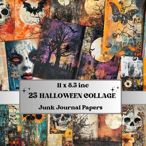 Halloween Collage Mixed Media Paper, Creepy Textures Pages Ephemera Kit, Spooky Halloween Collage Scrapbook Paper, Printable Double Pages