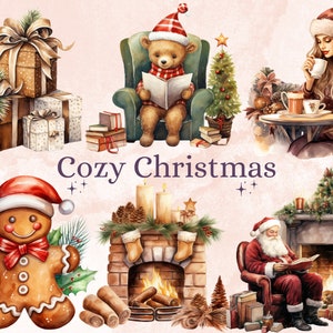 45 PNG aquarel gezellige kerstbundel clipart, rustieke Boho kerstillustraties illustraties, wintervakantie png, kerst Noel ornamenten