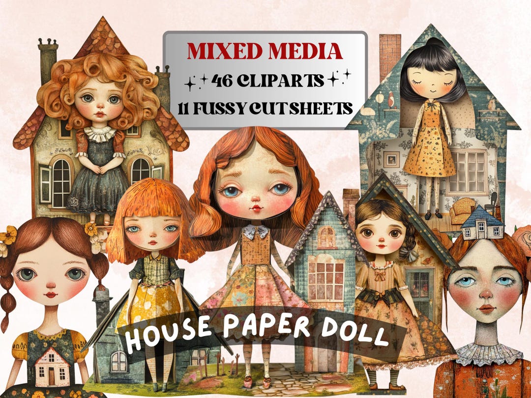 Whimsy Clips Home Whimsical House Mixed Media Clipart, Whimsy House Doll Fussy Cut ...