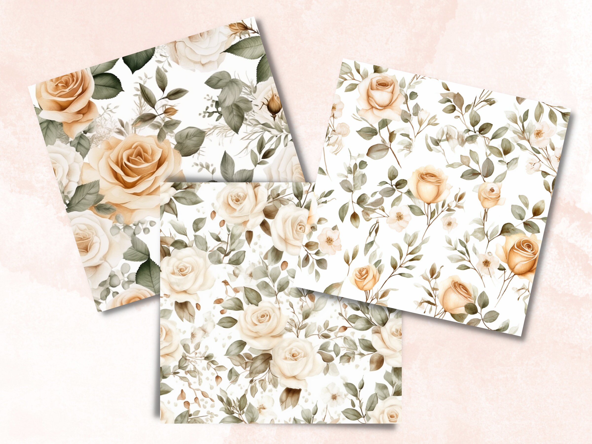 Seamless Boho Roses Digital Paper, Elegant Boho Rose Seamless Pattern ...