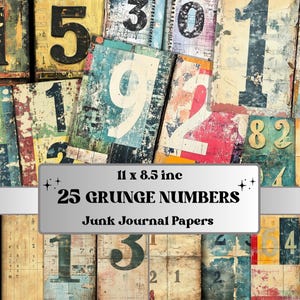 Grunge Numbers Junk Journal Kit, Vintage Distressed Grungy Pages Ephemera, Grunge Collage Sheet, Scrapbook Paper, Retro Grungy Background