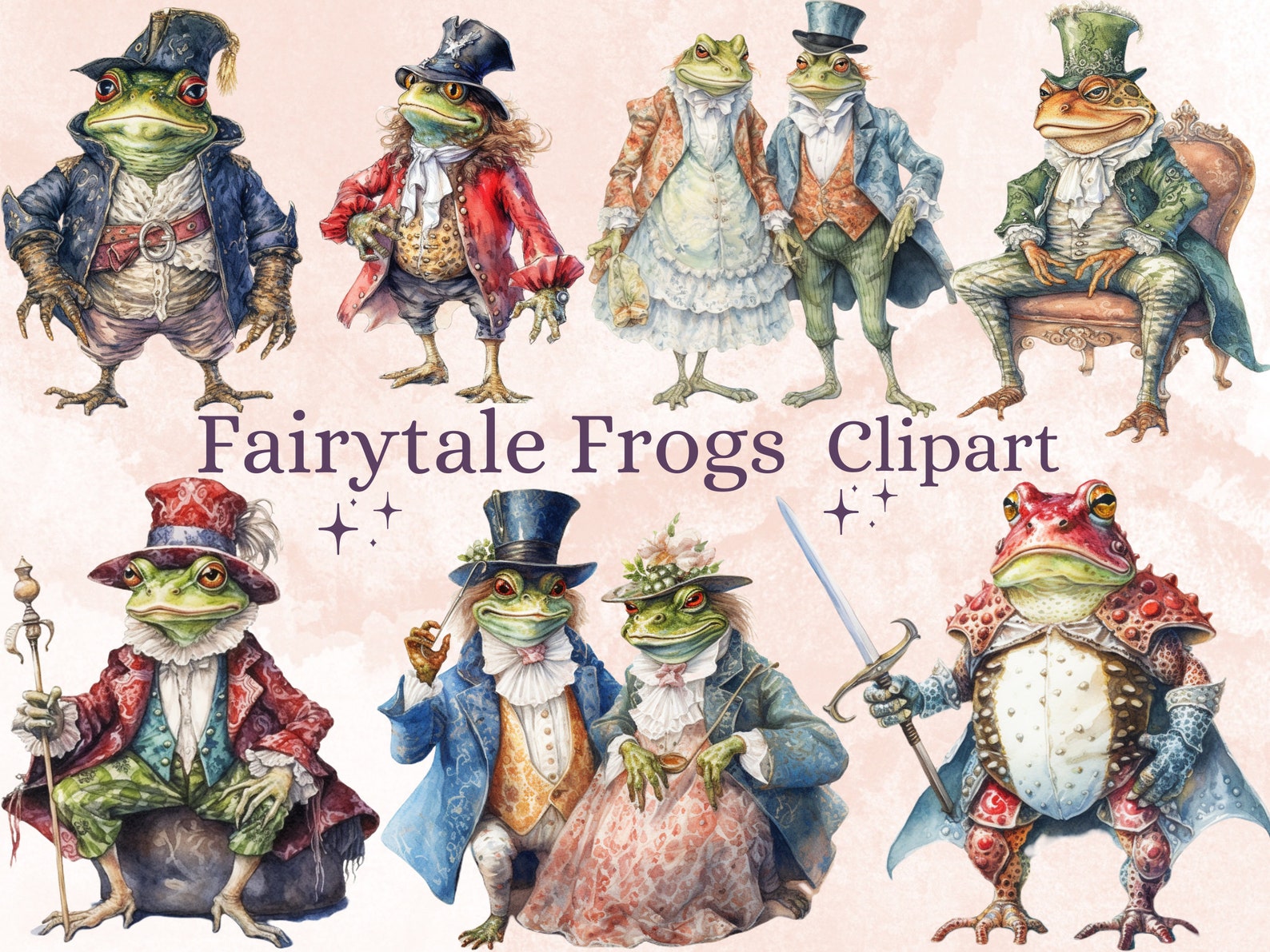 34 PNG Watercolour Fairytale Frogs Clipart Bundle, Fairy Tale Animals ...