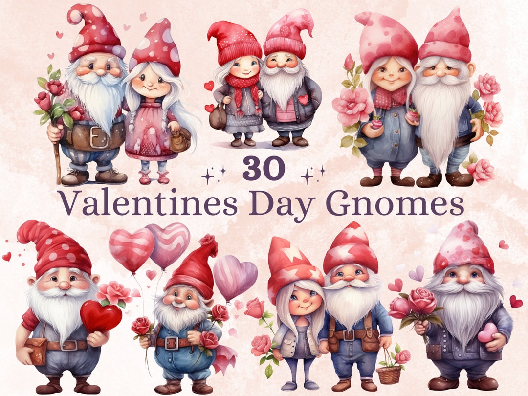 30 PNG Watercolor Valentine's Day Gnome Couple Clipart, Valentines Day ...