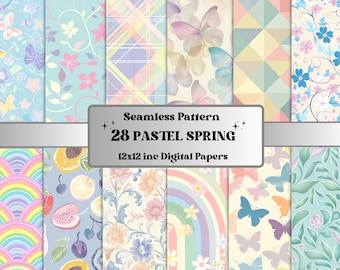 Seamless Pastel Spring Digital Paper, Soft Floral Botanical Seamless Pattern, Pastel Flowers Background, Spring Garden Pattern, Scrapbooking