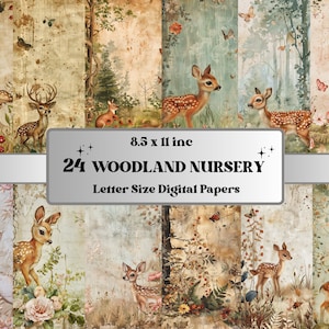 Woodland Junk Journal Kit, druckbares Waldkinderzimmer Digitales Papier, Baby Waldtiere Ephemera Collage, Wald Scrapbooking, Kartenherstellung
