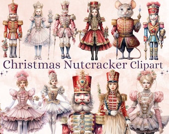 29 PNG Watercolour Christmas Nutcracker Clipart, Merry Christmas Ballet Clip art Bundle, Fairytale graphic png, Xmas Noel Sublimation Bundle