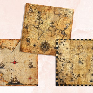Nautical Old Maps Textures Digital Paper, Antique Map Junk Journal Pages, Old Pirat Map Textures, Nautical Grungy Ephemera Scrapbook