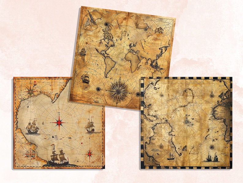 Nautical Old Maps Textures Digital Paper, Antique Map Junk Journal Pages, Old Pirat Map Textures, Nautical Grungy Ephemera Scrapbook