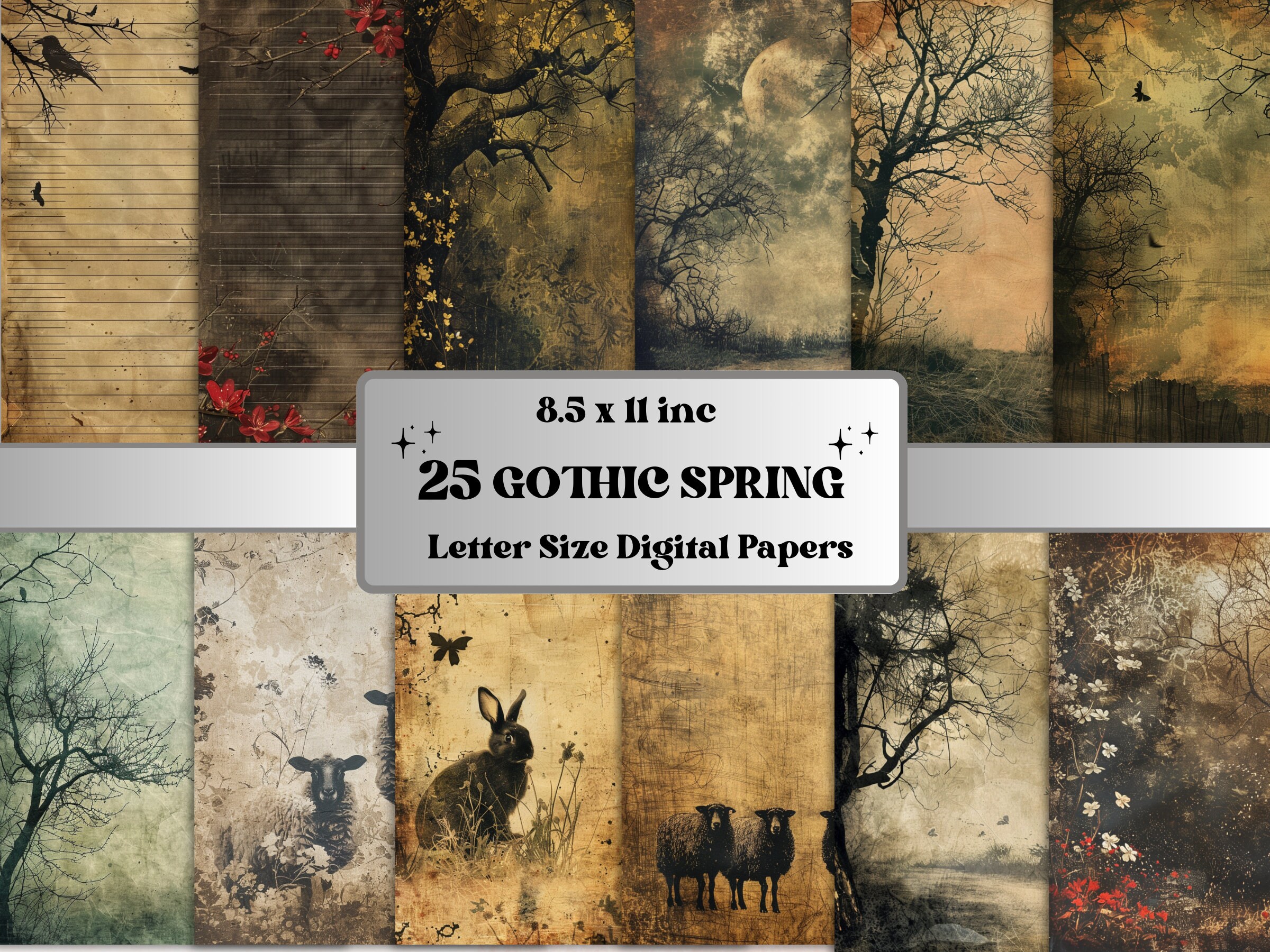 Gothic Spring Junk Journal Kit, Printable Dark Fantasy Spring Paper ...