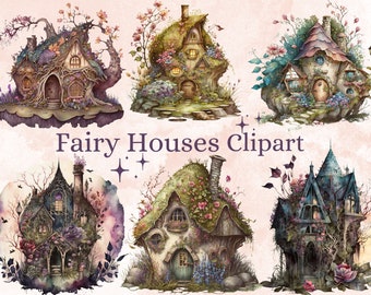 20 PNG Fairy Houses Clipart, Watercolor Fantasy Fairy Houses png, Fairy House Digital Illustrations, Magical Mystical art, Fantasy clipart