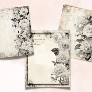 Black and White Shabby Chic Junk Journal Paper, Vintage Shabby Chic ...