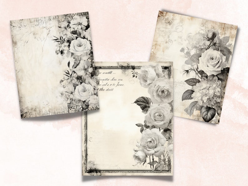 Black and White Shabby Chic Junk Journal Paper, Vintage Shabby Chic ...