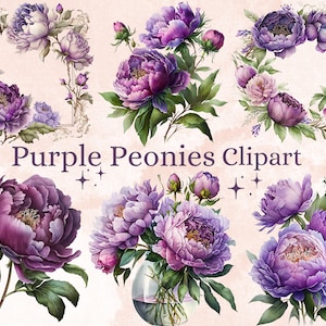 22 PNG Aquarell lila Pfingstrosen Clipart, lila & lila Pfingstrose Clip Art Bundle, violette Pfingstrosen Blumen Clip Art Set, lila Pfingstrose Kranz png