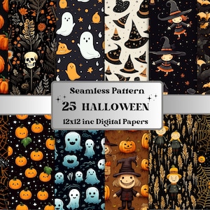 Seamless Halloween Digital Paper Pack, Spooky Witchcraft Pumpkin Seamless Pattern, Gothic Creepy Background, Dark Fantasy Scrapbook Papers