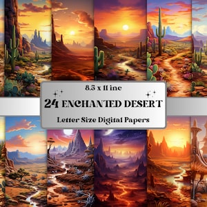 Carta digitale del deserto incantato stampabile, Sfondo occidentale, Sfondo del paesaggio del Sahara, Download Journal, Scrapbooking, Cactus Wasteland