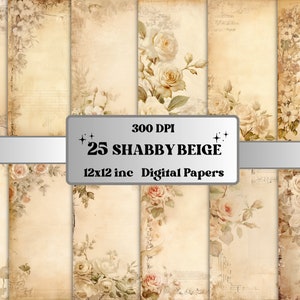 Kit de diario basura Shabby Chic beige, collage efímero Shabby Chic vintage, papel de álbum de recortes romántico Boho, tarjeta digital de rosas florales imprimibles