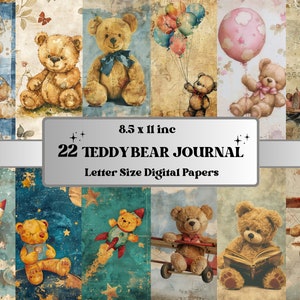 Kit de carnet de bordel ours en peluche, papier numérique imprimable pour chambre d'enfant, collage éphémères bébés animaux mignons, scrapbooking bébé ours en peluche, fabrication de cartes