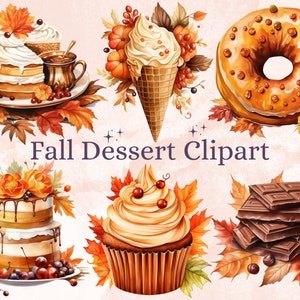 40 PNG Aquarelle Automne Dessert Clipart, Automne Dessert Illustrations Clip art, Citrouille Épice png, Cozy Automne Sweet Treats Sublimation