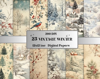 Printable Vintage Winter Digital Paper, Winter Wonderland Ephemera, Fantasy Snowy Pages, Download Junk Journal, Scrapbooking, Card Making