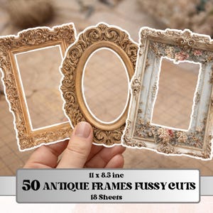 Ritagli di cornici antiche, 50 ritagli di cornici vintage eleganti, cornici per foto per junk journal, foglio per collage di scrapbooking