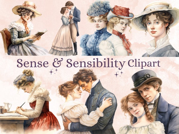 44 PNG Watercolor Sense and Sensibility Clipart, Jane Austen png, Fairytale Clipart, Regency Era Clipart PNG, Jane Austen Character Bundle