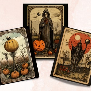 Printable Halloween Tarot Digital Paper, Vintage Halloween Tarot, Retro Halloween Pages, Download Junk Journal, Scrapbooking, Tarot Cards