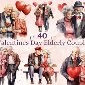 40 PNG acuarela Día de San Valentín Pareja de ancianos Clipart, Día de San Valentín Ilustraciones para personas mayores Clip art, Pareja de ancianos Png Sublimación