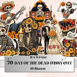 Day of the Dead Fussy Cut Pages, Dia de Los Muertos Fussy Cut, La Catrina Add On Journal Kit, Mexican Scrapbooking, Floral Skull Sticker Set