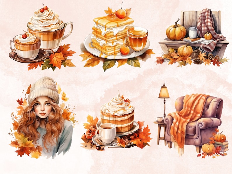 34 PNG Watercolor Cozy Fall Clipart, Cozy Autumn Reading Corner Illustrations Clip art, Floral Boho Fall Nook png, Autumn Decor Sublimation