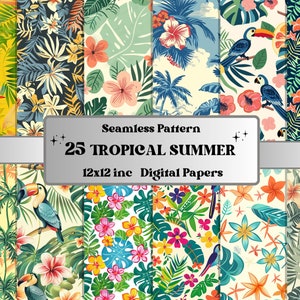 Nahtloses tropisches Sommer-Digital-Papier, botanisches nahtloses Muster, Sommer-Vibes-Hintergrund, hawaiianisches Muster, Urlaub-Scrapbook-Papier