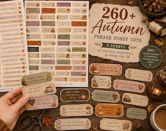 260+ Autumn Phrase Fussy Cuts Printable, Fall Words & Quote Strips, Cozy Seasonal Ephemera for Junk Journal, Scrapbook, Collage Card Making