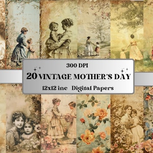 Papel digital vintage imprimible del Día de la Madre, Páginas de Madre Efímera, Collage de Madres e Hijas, Diario basura, Scrapbooking, Fabricación de tarjetas