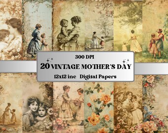 Papier numérique imprimable vintage pour la fête des mères, pages éphémères mères, collage mères et filles, journal indésirable, scrapbooking, fabrication de cartes