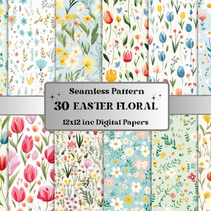Nahtloses Blumen-Digital-Papier, Ostern botanisches nahtloses Muster, Frühlings-Blumen-Hintergrund, Ostergarten-Muster, Scrapbook-Papier